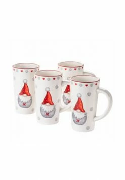 MÄSER Kaffeebecher-Set, Steingut Aurela Rot/ Weiß/ Grau