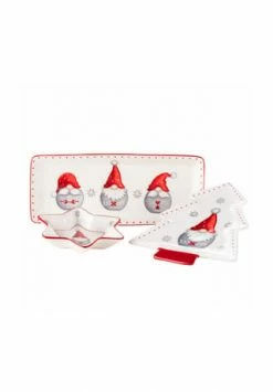 MÄSER Tellerset, Steingut Aurela Rot/ Weiß/ Grau