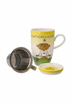 Goebel Teetasse Mit Deckel Und Sieb Der Kleine Yogi - "Eat Chill Love" Bunt -KARAFFEN-KRUEGE Verkäufe unnamed file 182